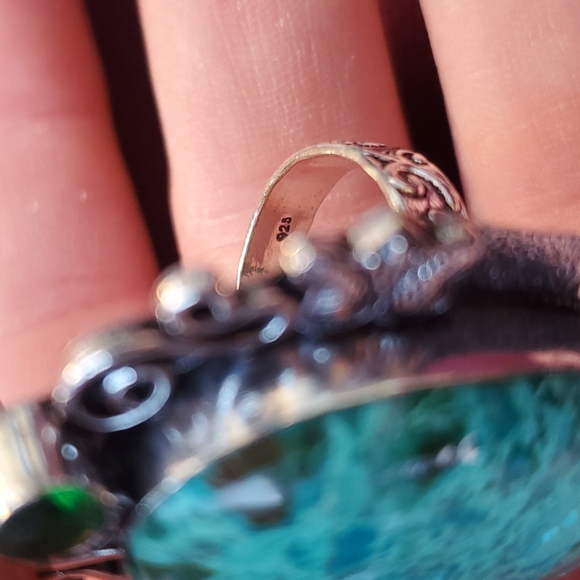 New Chrysocolla & Diopside 925 Silver Butterflies Statement Ring. - Picture 3 of 16